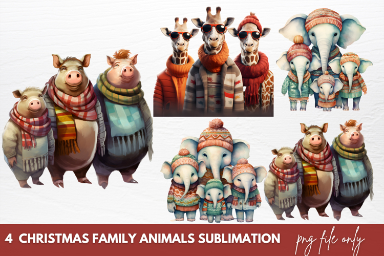 Christmas Family Animals Clipart Sublimation
