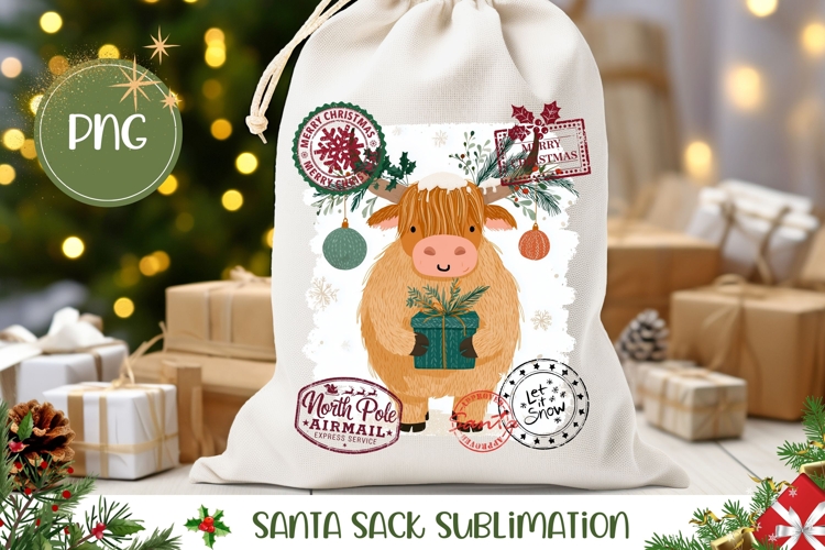 Christmas Bison Santa Sack, Christmas Gift Bag Print