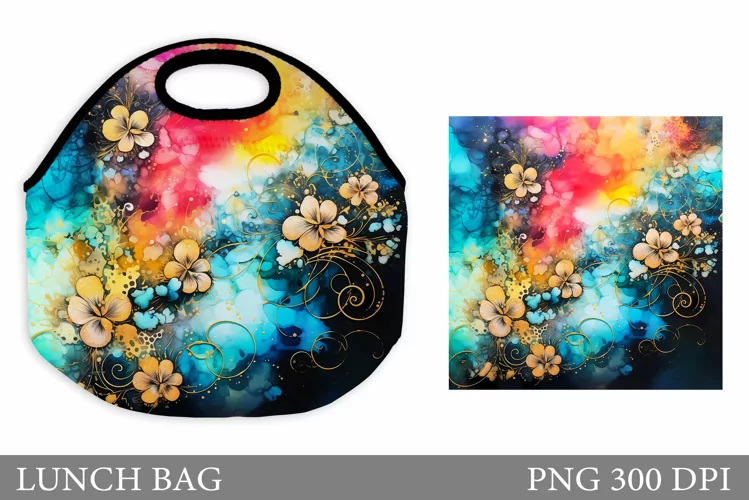 Alcohol Ink Lunch Bag. Alcohol Ink Flowers Lunch Bag Design