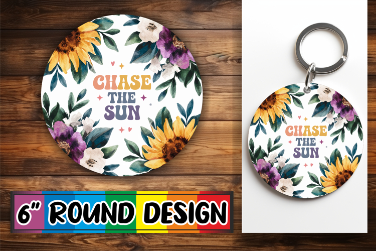 Bright Round Keychain Sublimation, Flower Quote