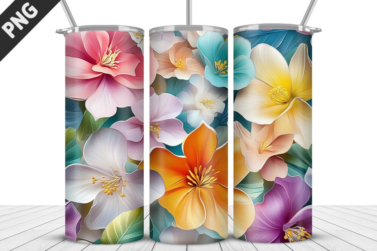 3D White Flowers Tumbler Wrap | Sublimation Design | Tumbler