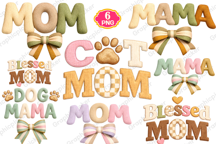 Mothers Day PNG, Crochet MAMA PNG, Faux Yarn Mama Bow PNG