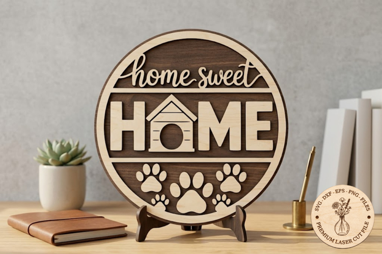 Home Sweet Home Dog Sign SVG, Dog Paw Round Door Sign