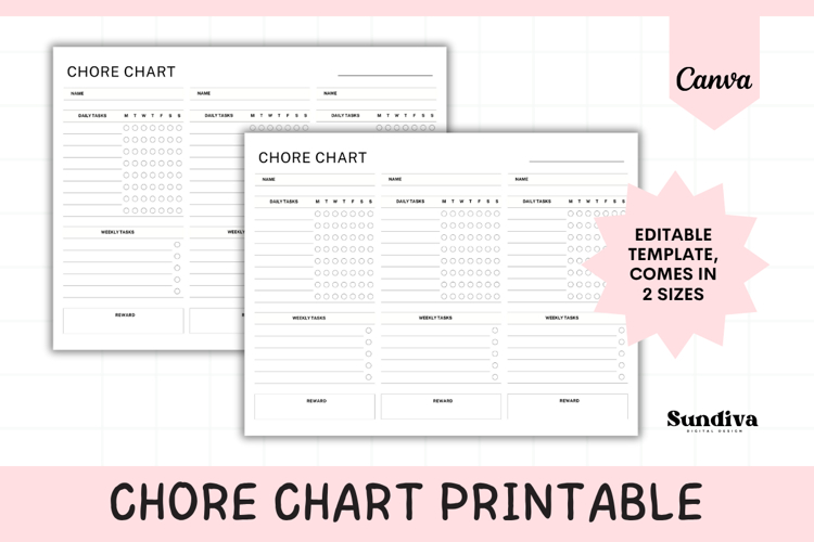 Chore Chart Canva Template 5 - For 3 People
