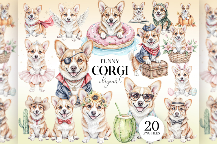 Funny Corgi Clipart, 20 PNG Cute Dog