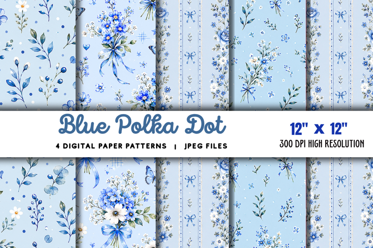 Blue Polka Dot Digital Paper JPG
