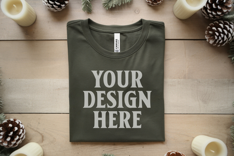 Christmas Bella Canvas 3001 Forest Green Folded Tshirt Mocku