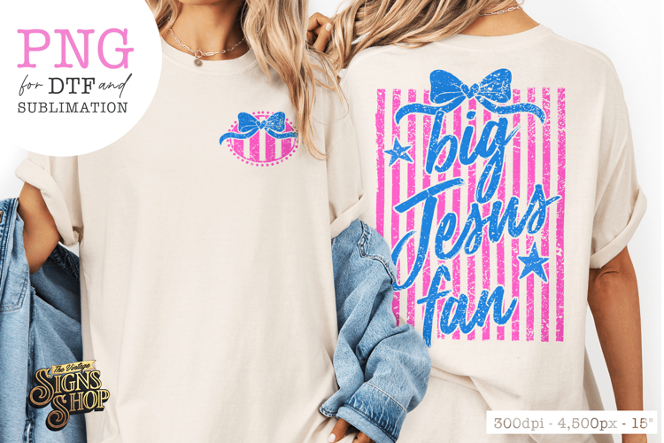 Big Jesus Fan Coquette PNG | Christian Retro Stripe Design