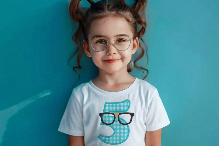 Nerdy Glasses with Number 5 Applique Embroidery File