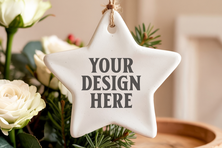 Christmas Star Ceramic Ornaments Mockup | Holiday Star Ornam