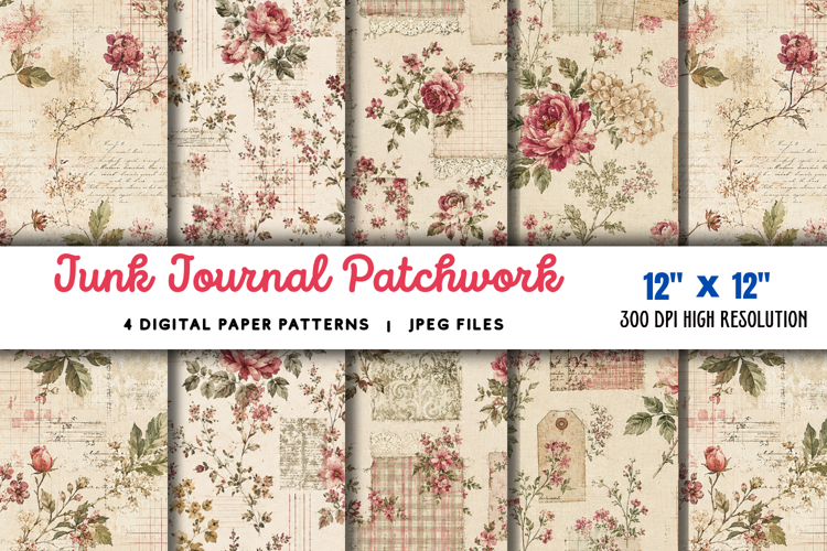 Junk Journal Patchwork Papers JPG