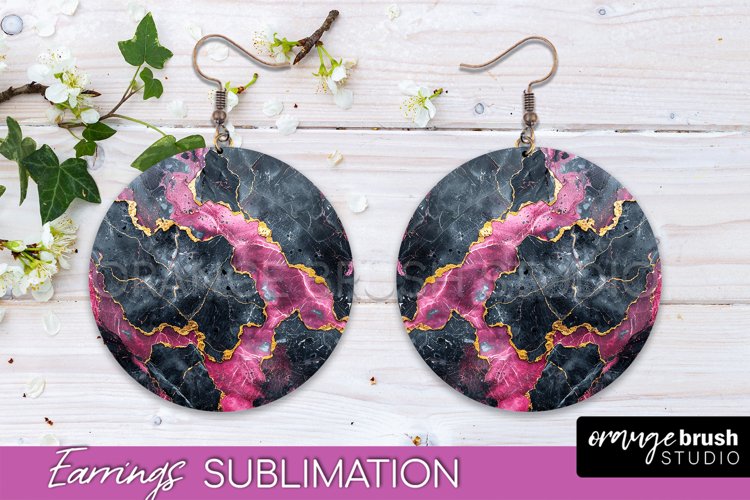 Marble Texture Round Earring Sublimation, Abstract Earrings