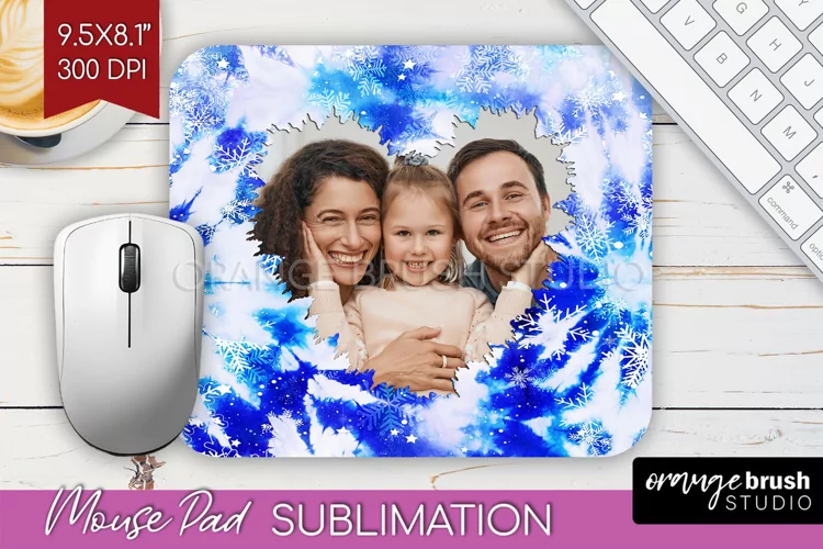 Winter Tie Dye Family Photo Frame Mouse Pad Sublimation