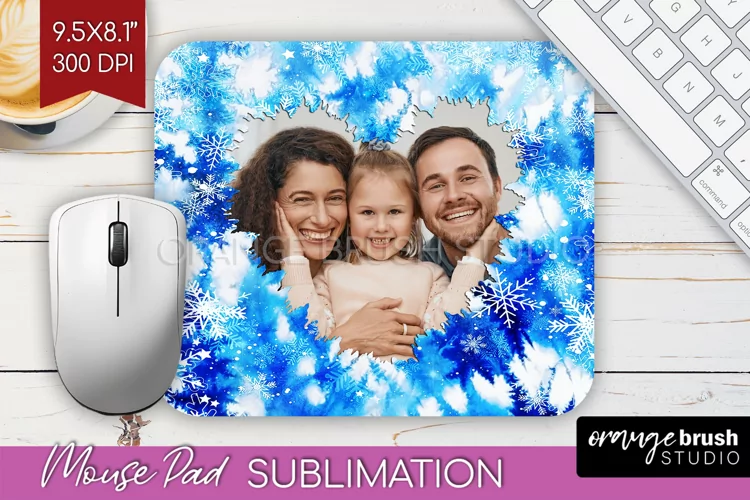 Winter Tie Dye Family Photo Frame Mouse Pad Sublimation