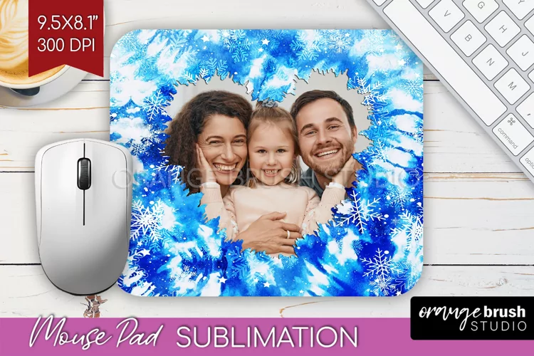 Winter Tie Dye Family Photo Frame Mouse Pad Sublimation