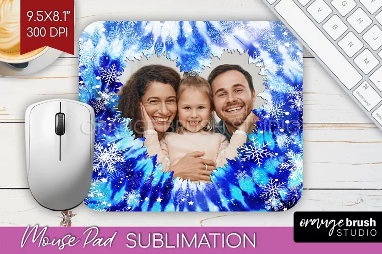 Winter Tie Dye Family Photo Frame Mouse Pad Sublimation