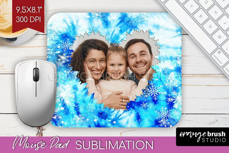 Winter Tie Dye Family Photo Frame Mouse Pad Sublimation