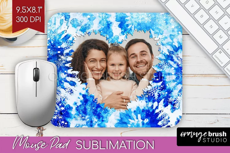 Winter Tie Dye Family Photo Frame Mouse Pad Sublimation
