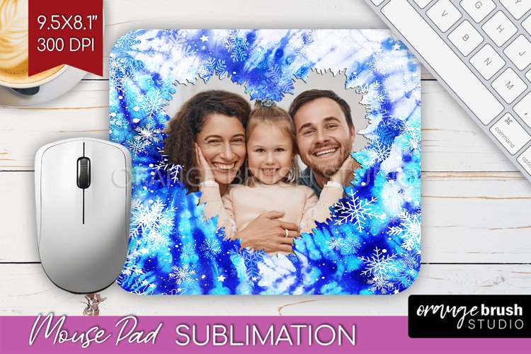 Winter Tie Dye Family Photo Frame Mouse Pad Sublimation example image 1