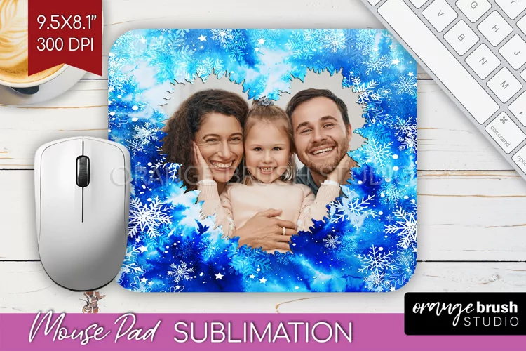 Winter Tie Dye Family Photo Frame Mouse Pad Sublimation