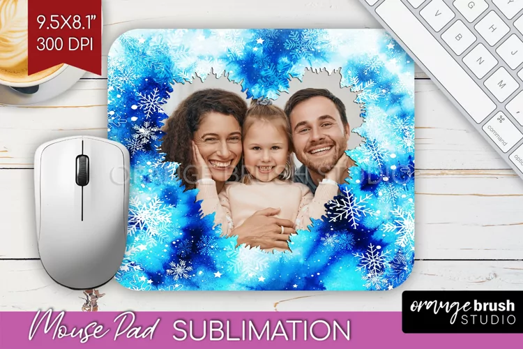 Winter Tie Dye Family Photo Frame Mouse Pad Sublimation