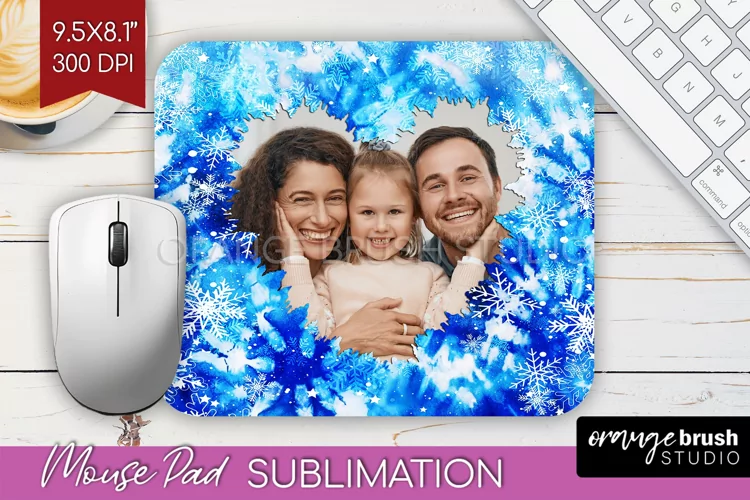 Winter Tie Dye Family Photo Frame Mouse Pad Sublimation