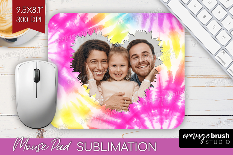 Tie Dye Photo Mouse Pad PNG - Rainbow Picture Frame Mouse