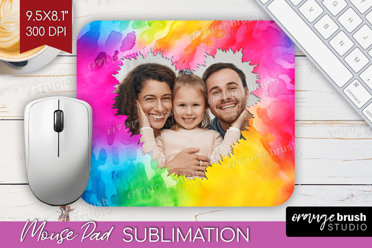 Tie Dye Photo Mouse Pad PNG - Rainbow Picture Frame Mouse