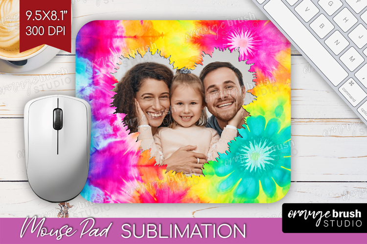 Tie Dye Photo Mouse Pad PNG - Rainbow Picture Frame Mouse