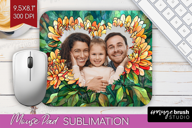 Stained Glass Photo Mouse Pad PNG - Flowers Picture Frame