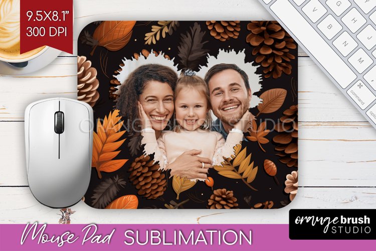 Autumn Photo Frame Mouse Pad Sublimation, Add Your Picture example image 1