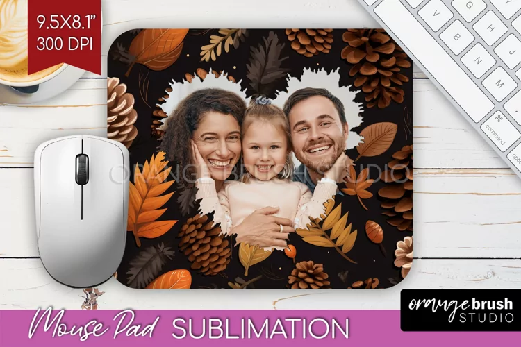 Autumn Photo Frame Mouse Pad Sublimation, Add Your Picture