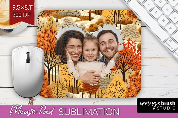 Autumn Photo Frame Mouse Pad Sublimation, Add Your Picture