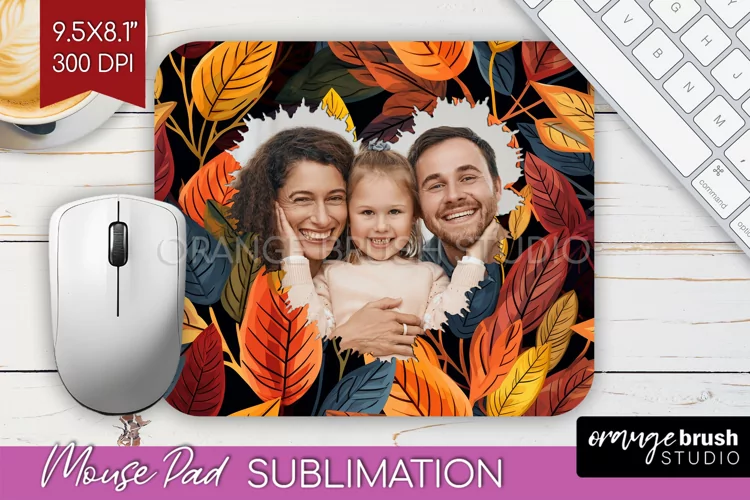 Autumn Photo Frame Mouse Pad Sublimation, Add Your Picture