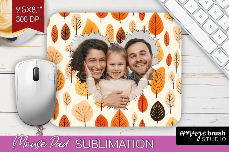 Autumn Photo Frame Mouse Pad Sublimation, Add Your Picture