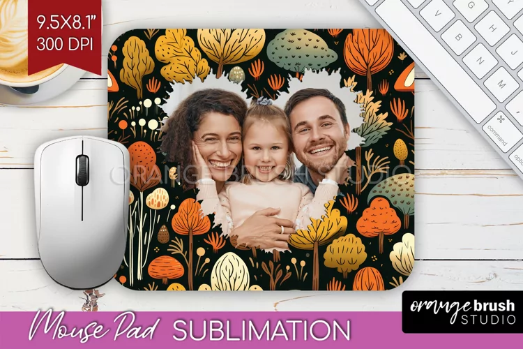 Autumn Photo Frame Mouse Pad Sublimation, Add Your Picture