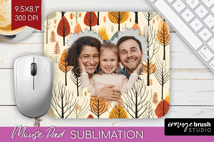 Autumn Photo Frame Mouse Pad Sublimation, Add Your Picture