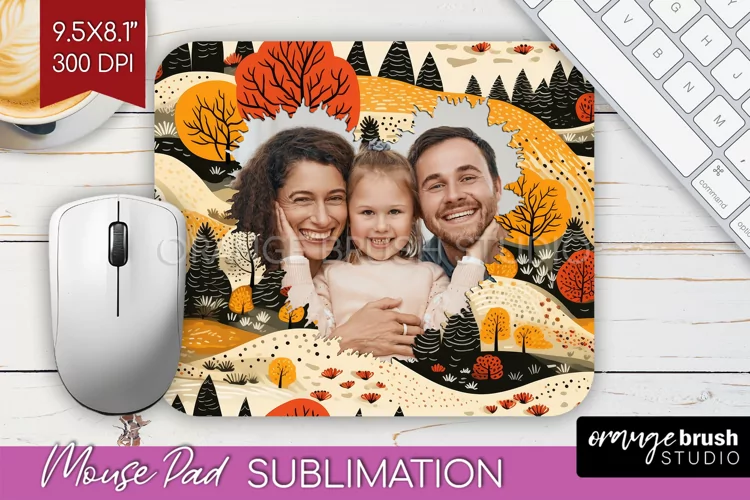 Autumn Photo Frame Mouse Pad Sublimation, Add Your Picture