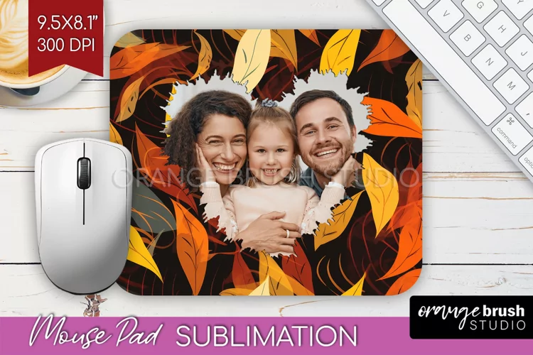 Autumn Photo Frame Mouse Pad Sublimation, Add Your Picture