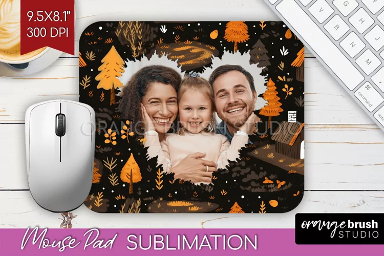 Autumn Photo Frame Mouse Pad Sublimation, Add Your Picture