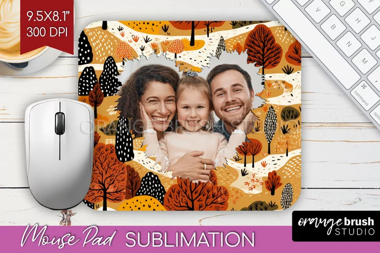 Autumn Photo Frame Mouse Pad Sublimation, Add Your Picture