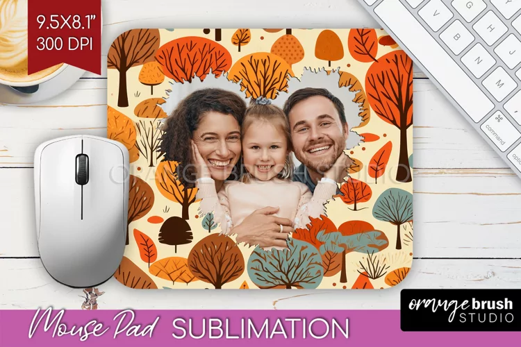 Autumn Photo Frame Mouse Pad Sublimation, Add Your Picture