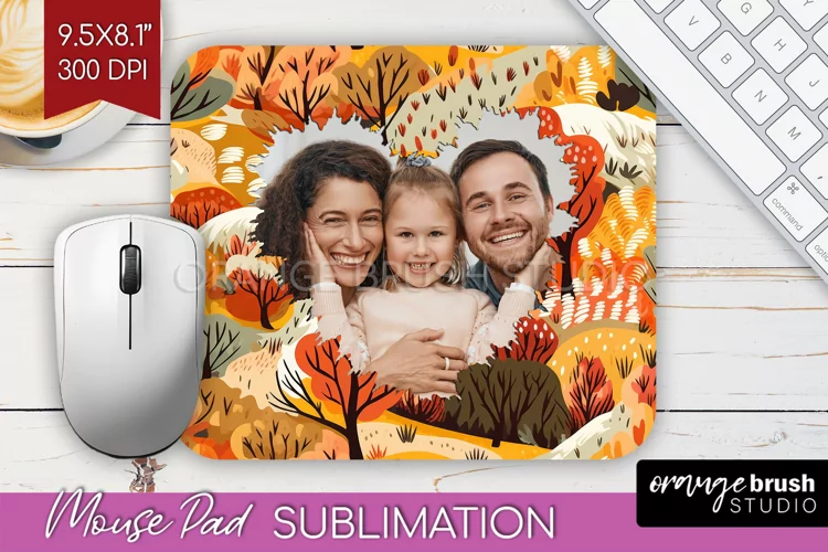 Autumn Photo Frame Mouse Pad Sublimation, Add Your Picture