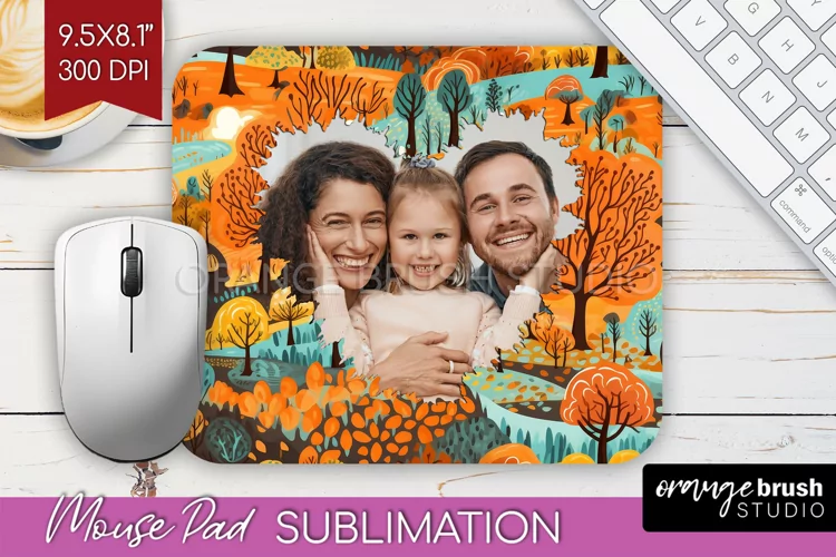 Autumn Photo Frame Mouse Pad Sublimation, Add Your Picture