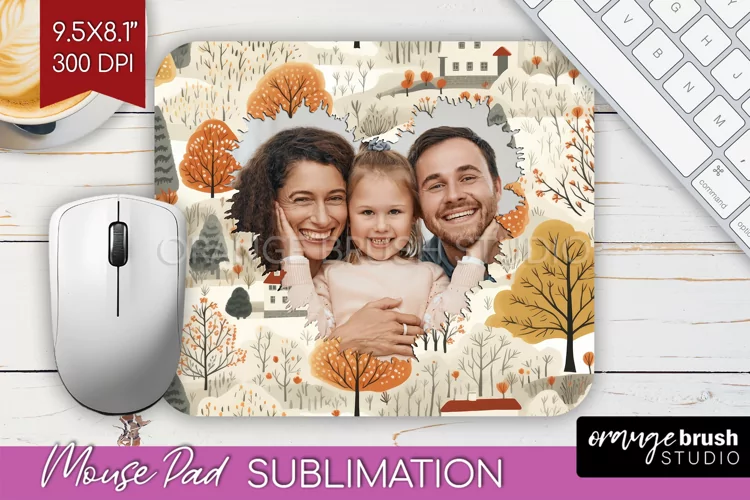 Autumn Photo Frame Mouse Pad Sublimation, Add Your Picture