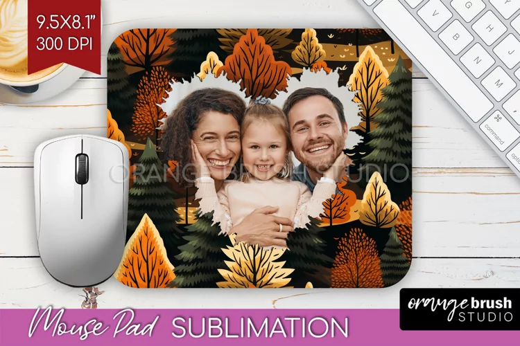 Autumn Photo Frame Mouse Pad Sublimation, Add Your Picture