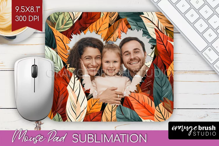 Autumn Photo Frame Mouse Pad Sublimation, Add Your Picture