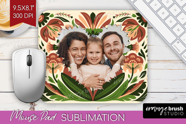 Folk Flowers Photo Mouse Pad PNG - Floral Picture Frame Pad
