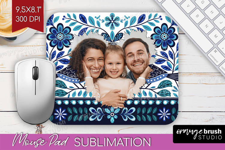 Folk Flowers Photo Mouse Pad PNG - Floral Picture Frame Pad