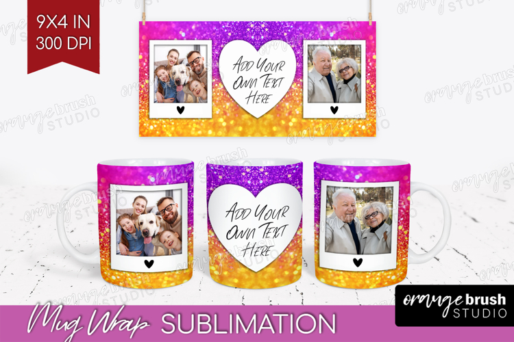 Glitter Photo Mug Wrap PNG - Sparkle Picture Frame Mug